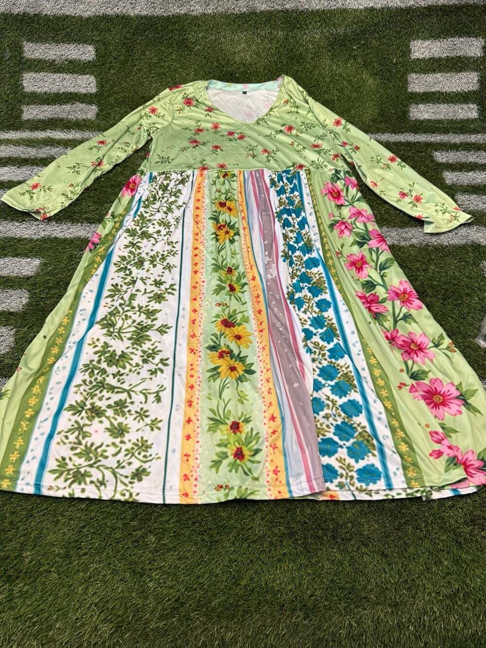 Floral Striped Midi Dress in Off-White